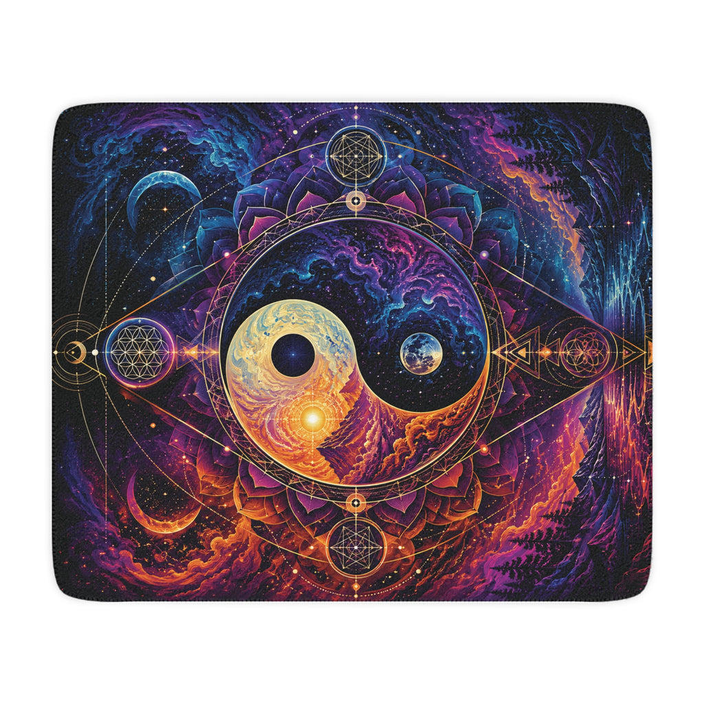 Psychedelic Ying Yang Tan Sherpa Blanket